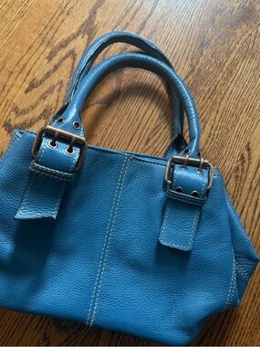 Sophia Visconti Teal Blue Pebbled Leather Satchel